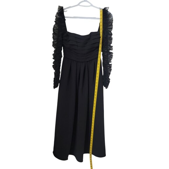 Self-Portrait Size 2 Black Crepe Dot Mesh Midi Dress. Excellent Used Condition - Picture 11 of 15